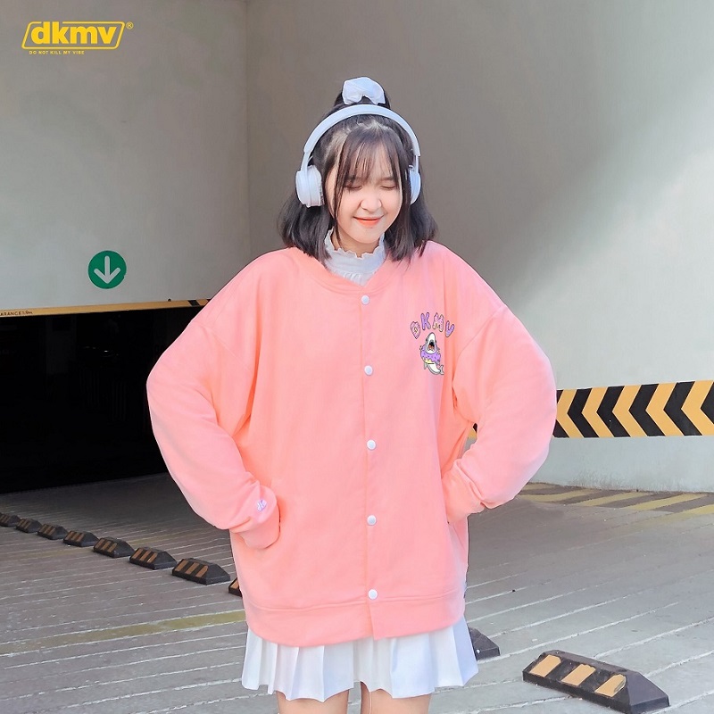 áo khoác cardigan nữ form rộng dkmv donut màu hồng streetwear