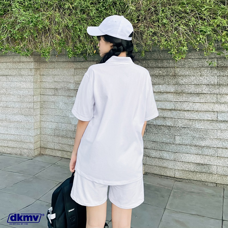 áo thun polo nữ form rộng màu trắng dkmv academy polo