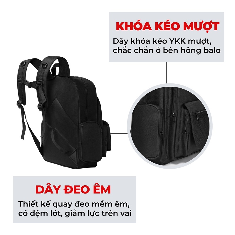 balo local brand đi học vải canvas màu đen dkmv