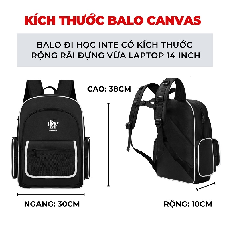 balo local brand đi học vải canvas màu đen dkmv