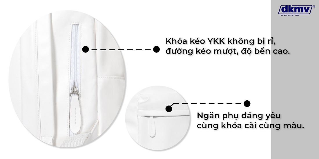 balo local brand da màu trắng basic leather backpack
