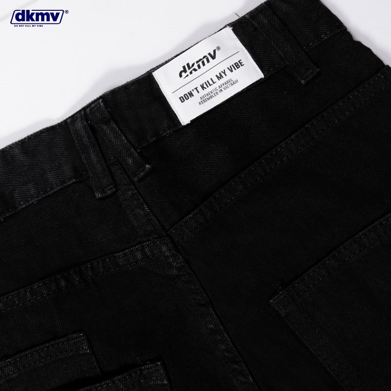 cận chi tiết quần jean ống rộng nữ màu đen dkmv black dady jean streetwear