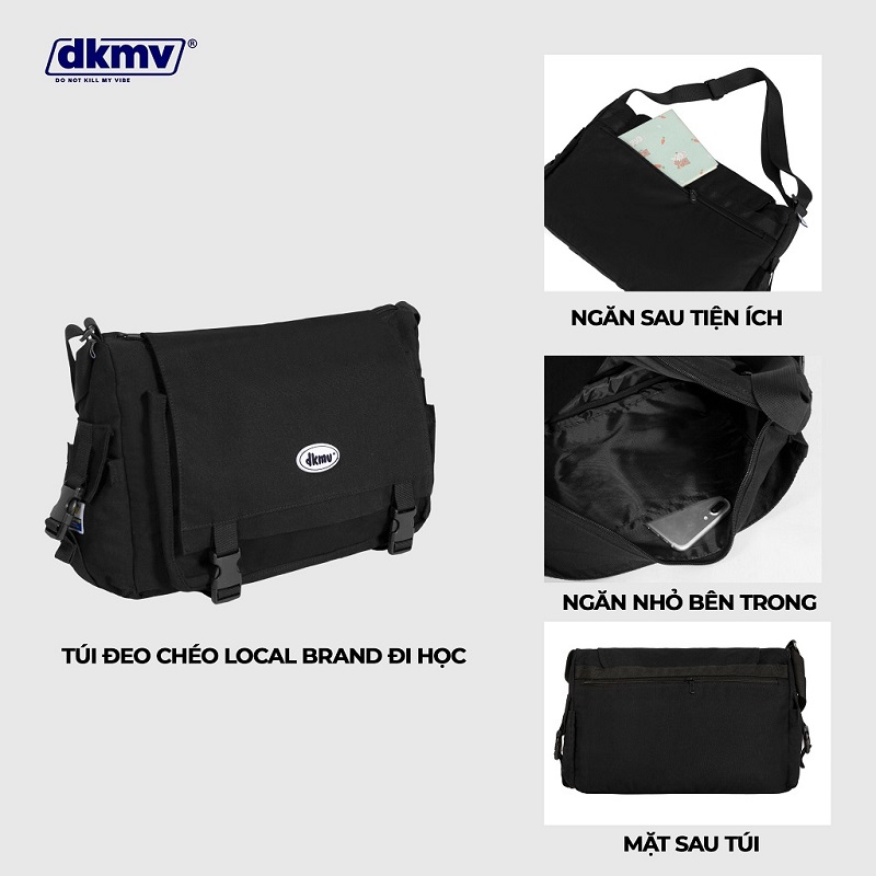 túi đeo chéo local brand đi học màu đen dkmv