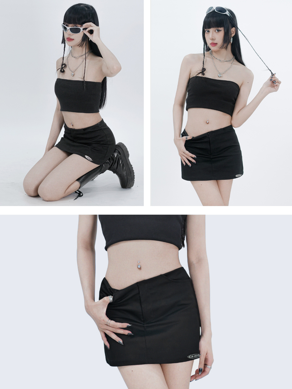 chân váy chữ a ngắn màu đen local brand dkmv