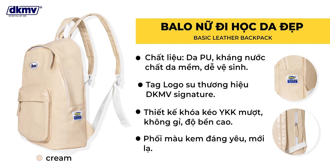 balo nữ đi học da đẹp màu kem 
