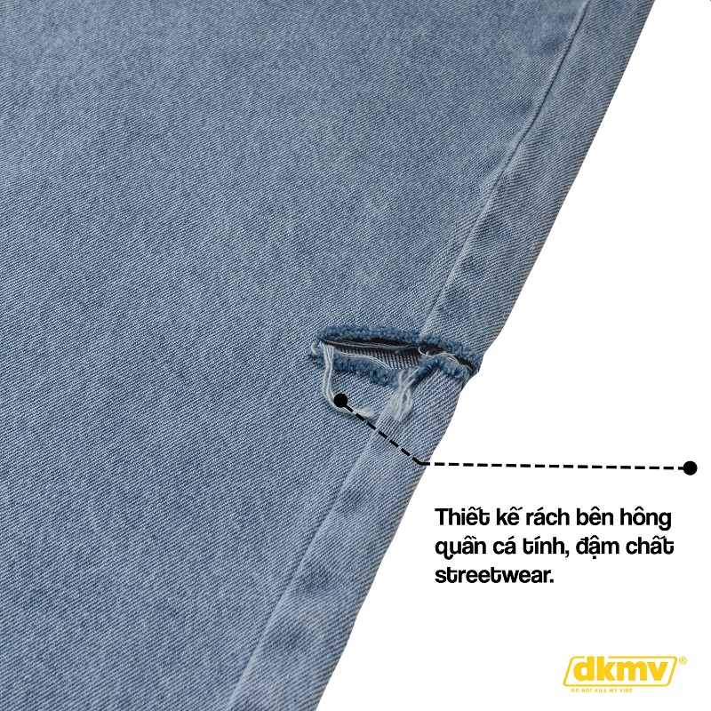 chi tiết rách quần jean dài ống rộng dkmv thigh destroyed jean streetwear