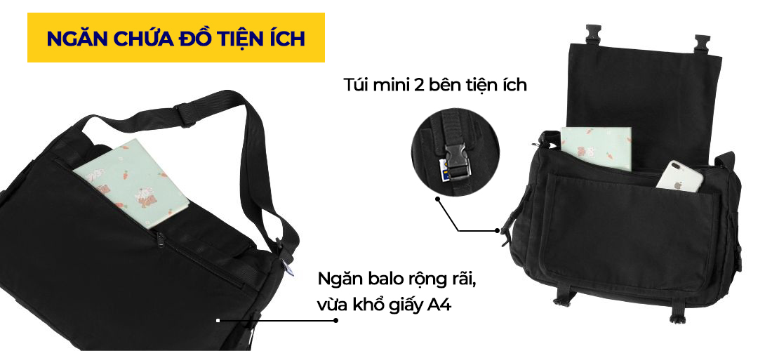 túi đeo chữ local brand đi học màu đen