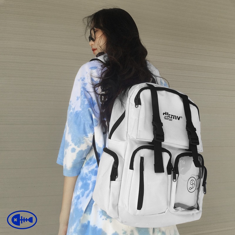 balo đi học local brand dưới 300k dkmv white logo backpack