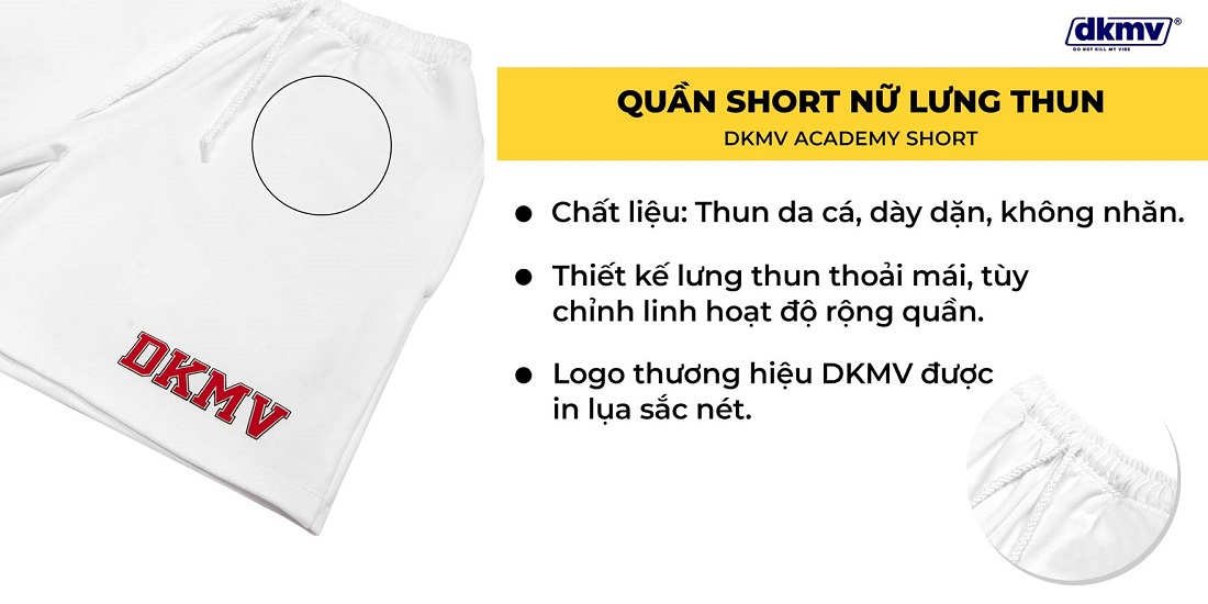 quần short nữ lưng thun màu trắng academy short