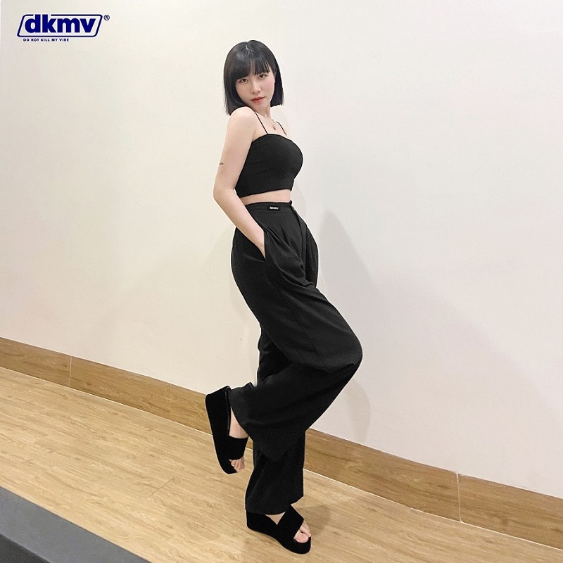 quần suông ống rộng lưng cao màu đen dkmv