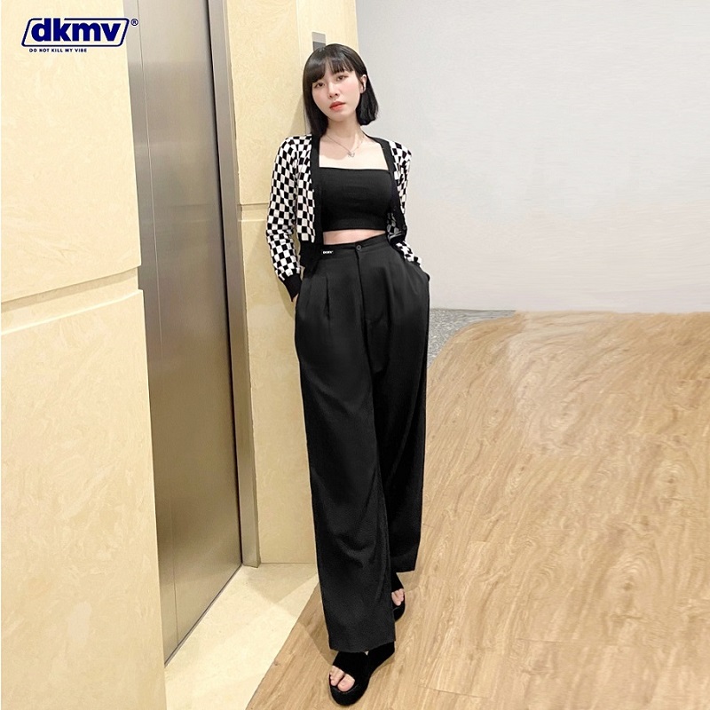 quần suông ống rộng lưng cao màu đen dkmv