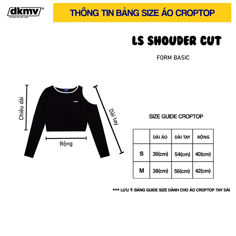 áo croptop tay dài ôm body trễ vai màu đen dkmv ls shouder cut streetwear