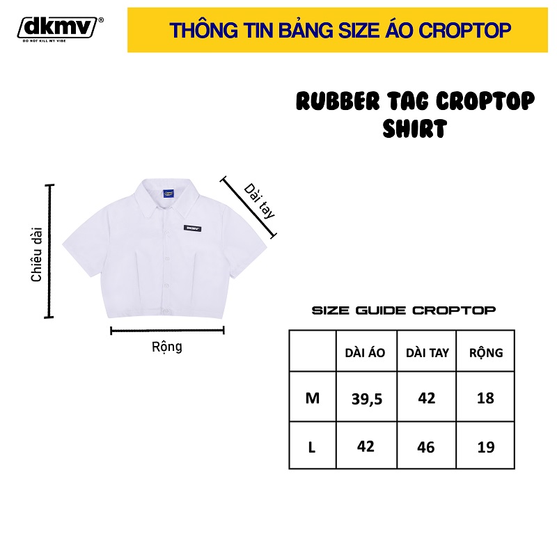 thông tin size áo croptop tay lỡ có cổ màu trắng dkmv rubber tag croptop shirt streetwear