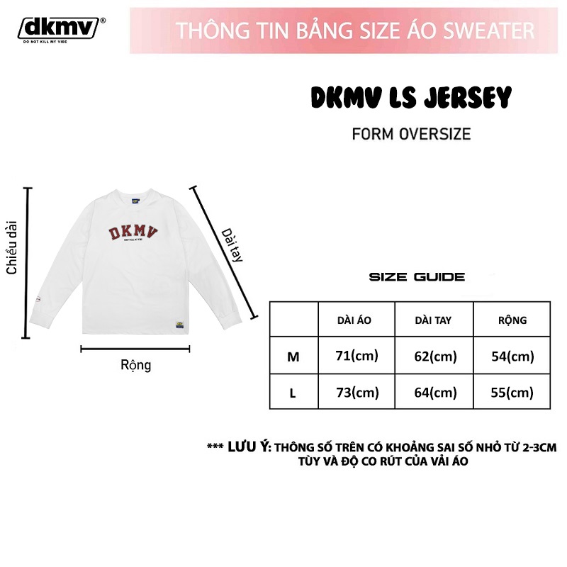 thông tin size áo sweater local brand dkmv white ls jersey sweater streetwear
