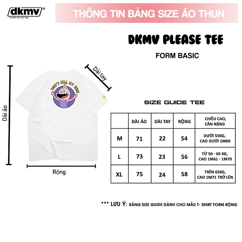 thông tin guide size áo thun local brand giá rẻ dkmv white please tee streetwear