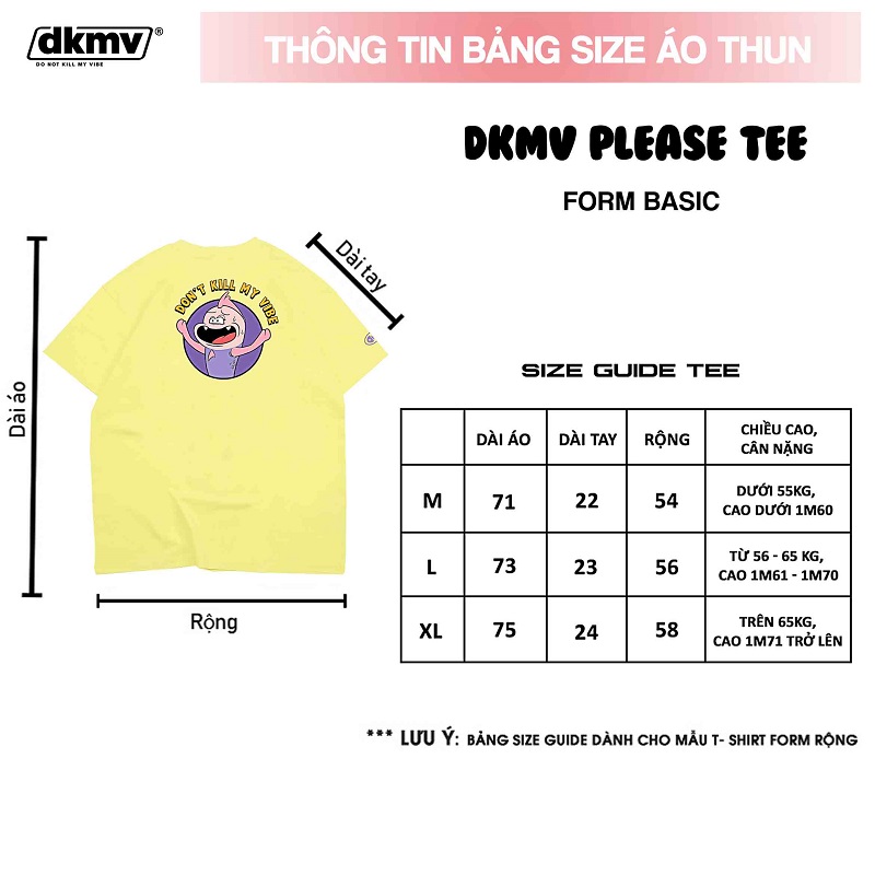 thông tin size áo thun local brand giá rẻ dkmv yellow tee please streetwear