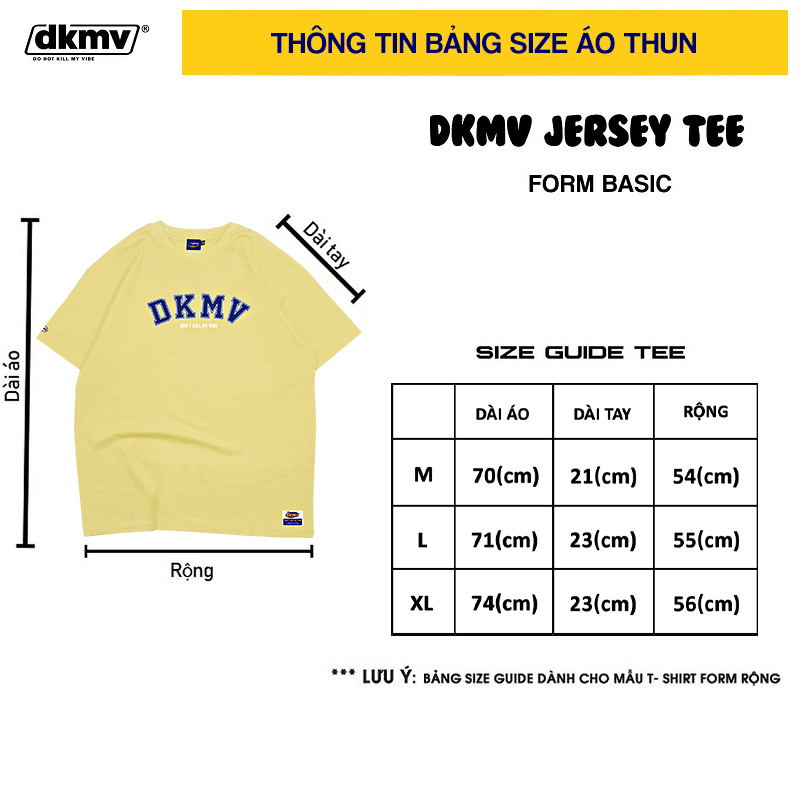 thông tin size áo thun nữ giá rẻ màu vàng dkmv jersey 