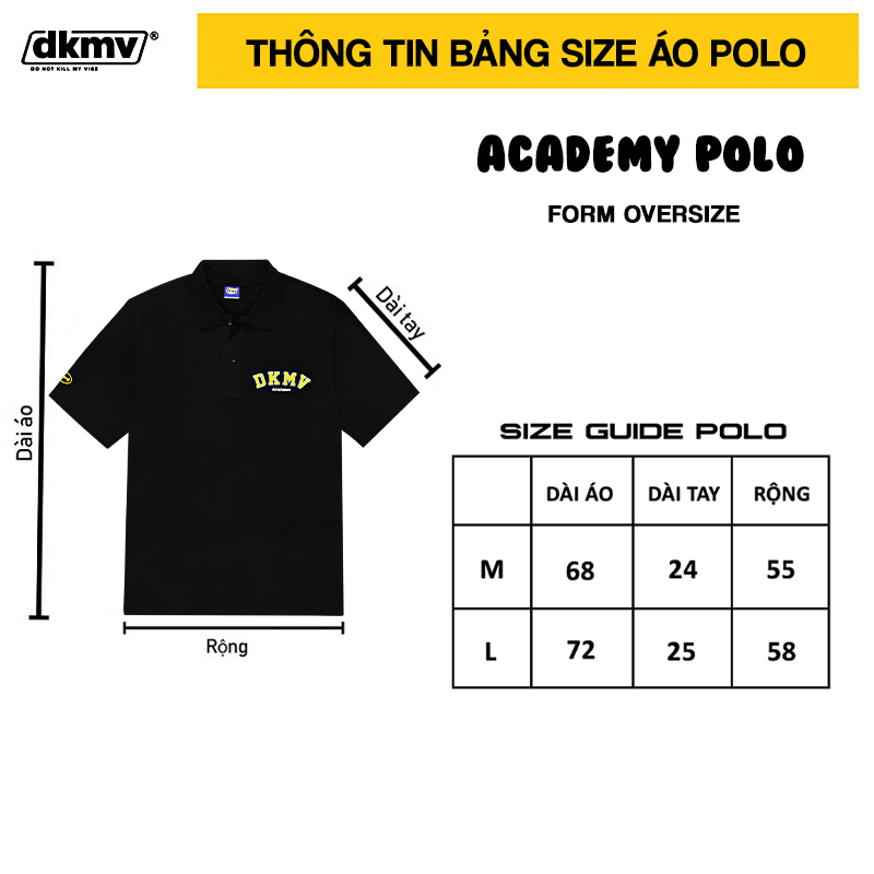 áo thun polo nữ form rộng màu đen academy polo