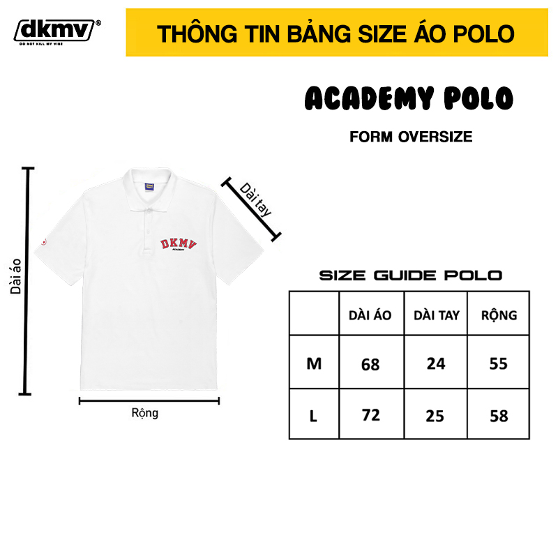thông tin size áo thun polo nữ form rộng màu trắng academy polo streetwear