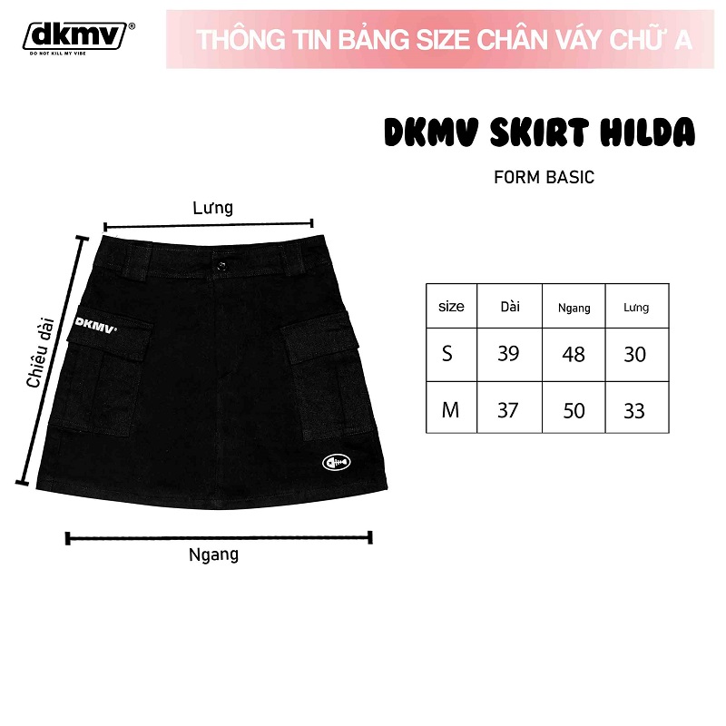 thông tin size chân váy ngắn chữ a đẹp màu đen dkmv skirt hilda streetwear