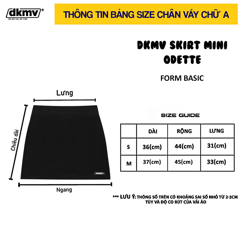 thông tin size chân váy ngắn chữ a màu đen dkmv skirt mini odette streetwear