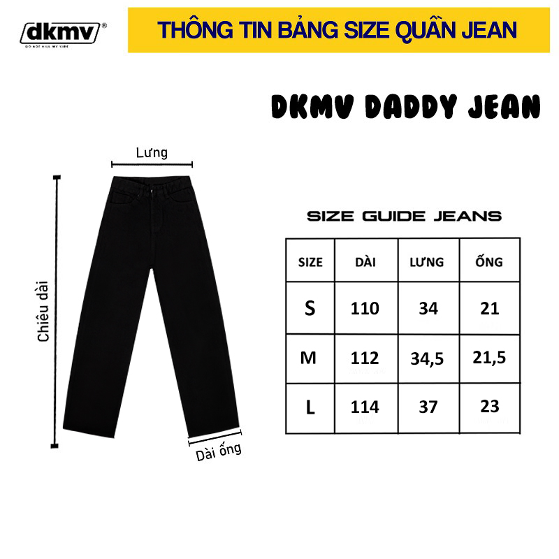 thông tin size chi tiết quần jean ống rộng nữ màu đen DKMV Black Daddy Jean