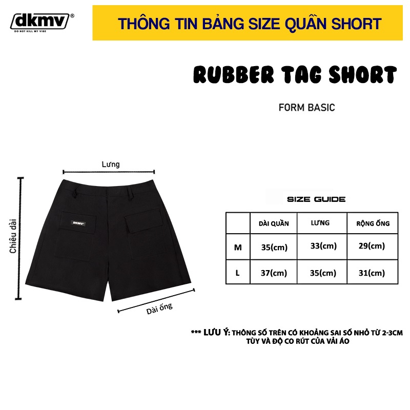 thông tin size quần short nữ màu đen dkmv rubber tag short streetwear