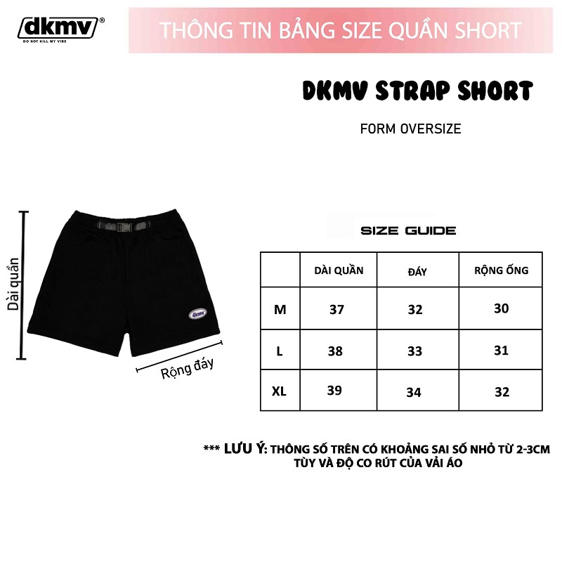 thông tin size quần short nữ màu đen dkmv strap basic short black streetwear