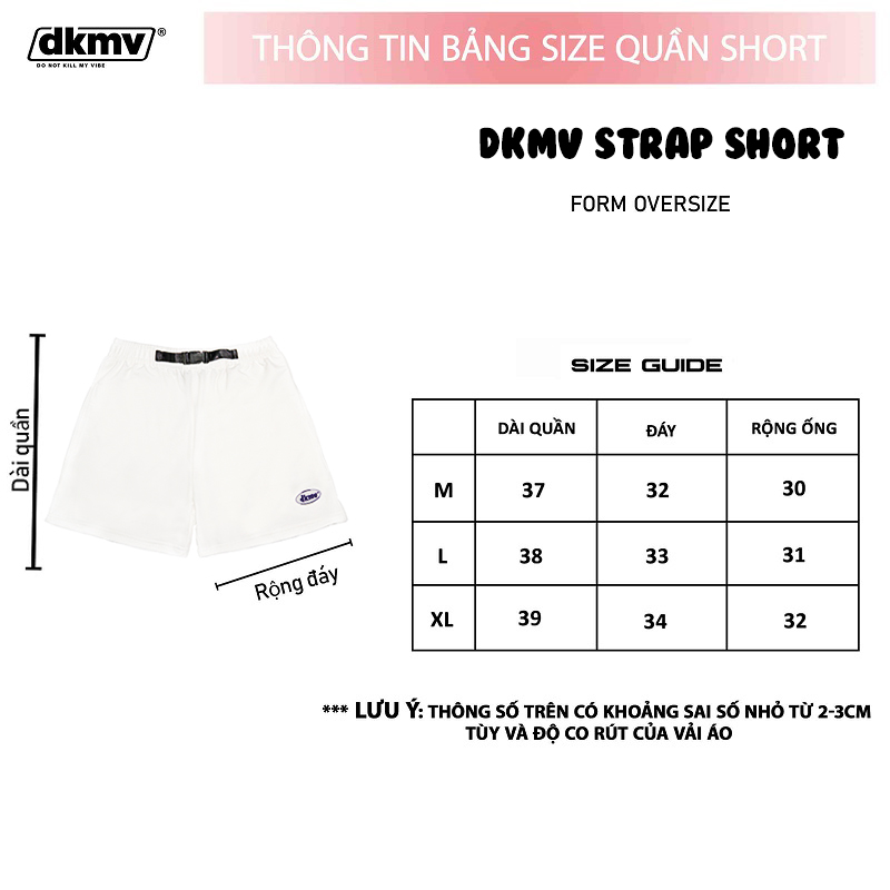 thông tin size quần short nữ màu trắng dkmv strap basic short white streetwear
