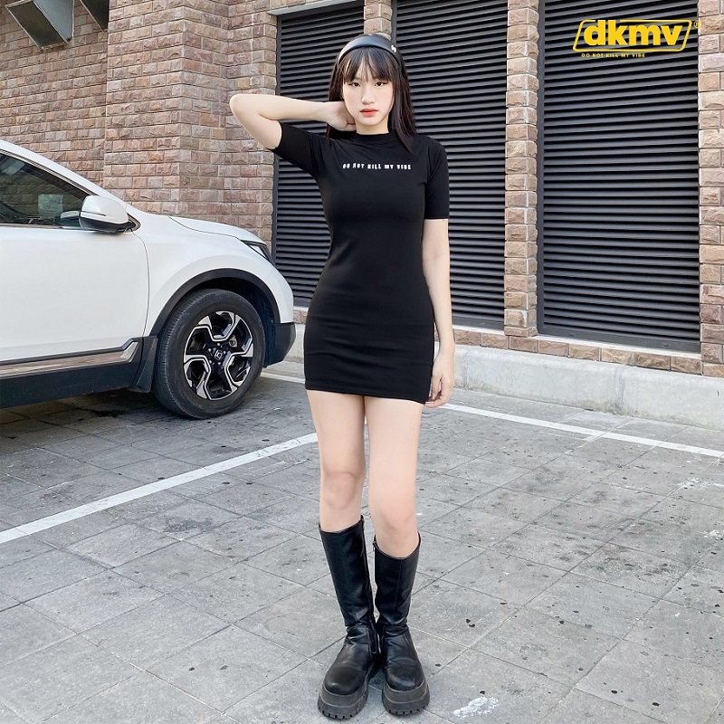 váy ôm body dài màu đen dkmv dress odette streetwear