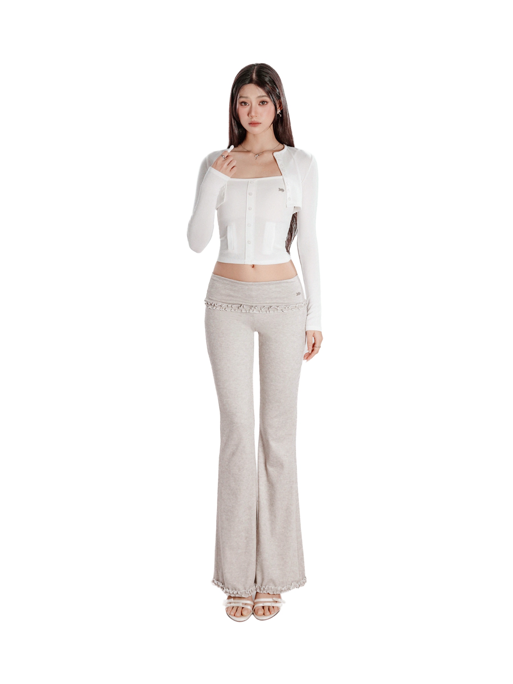 Áo 2 dây có áo khoác ngoài croptop DKMV hoạ tiết trơn