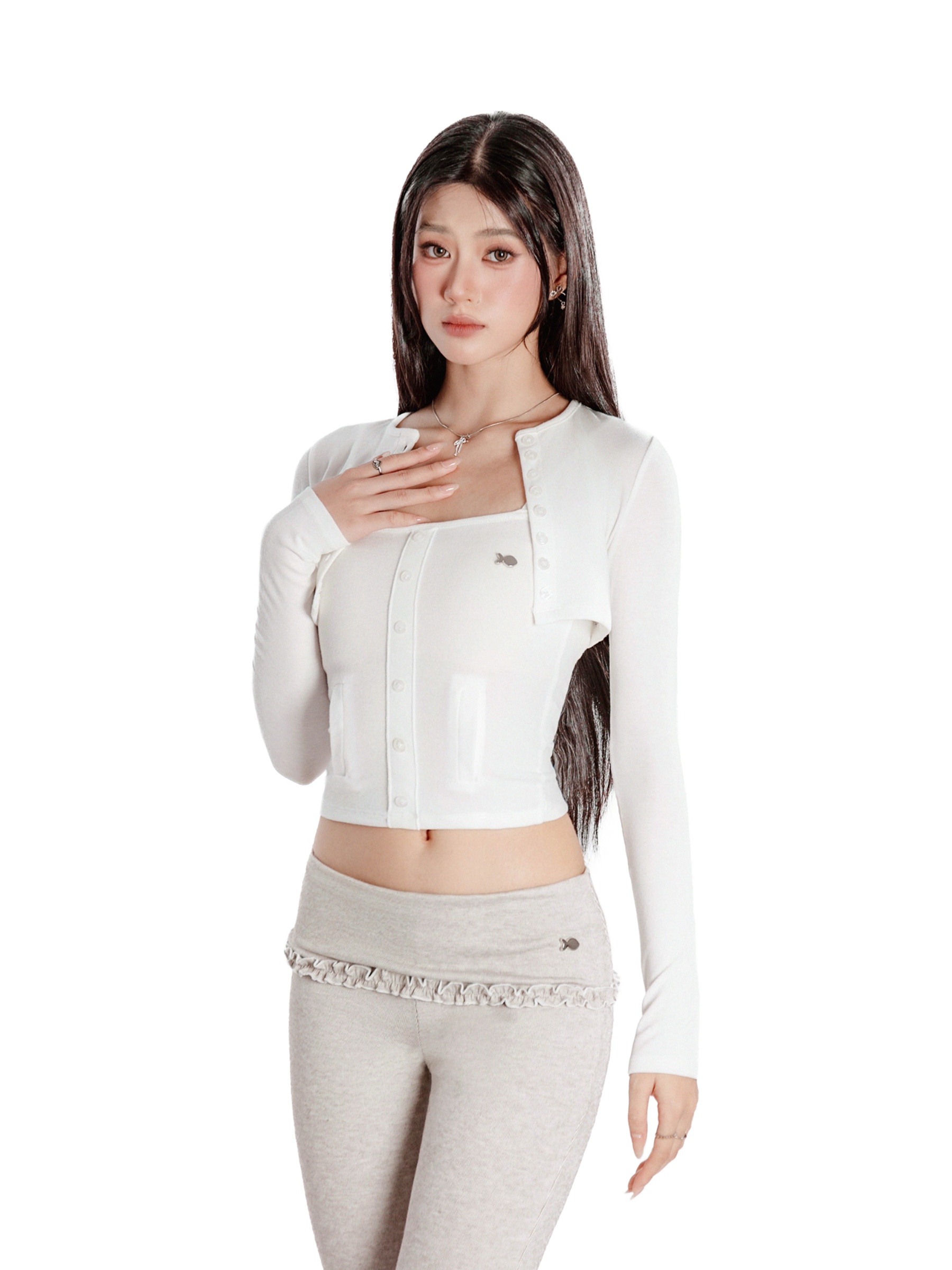 Áo croptop nữ 2 dây kèm áo khoác ngoài DKMV sọc ngang