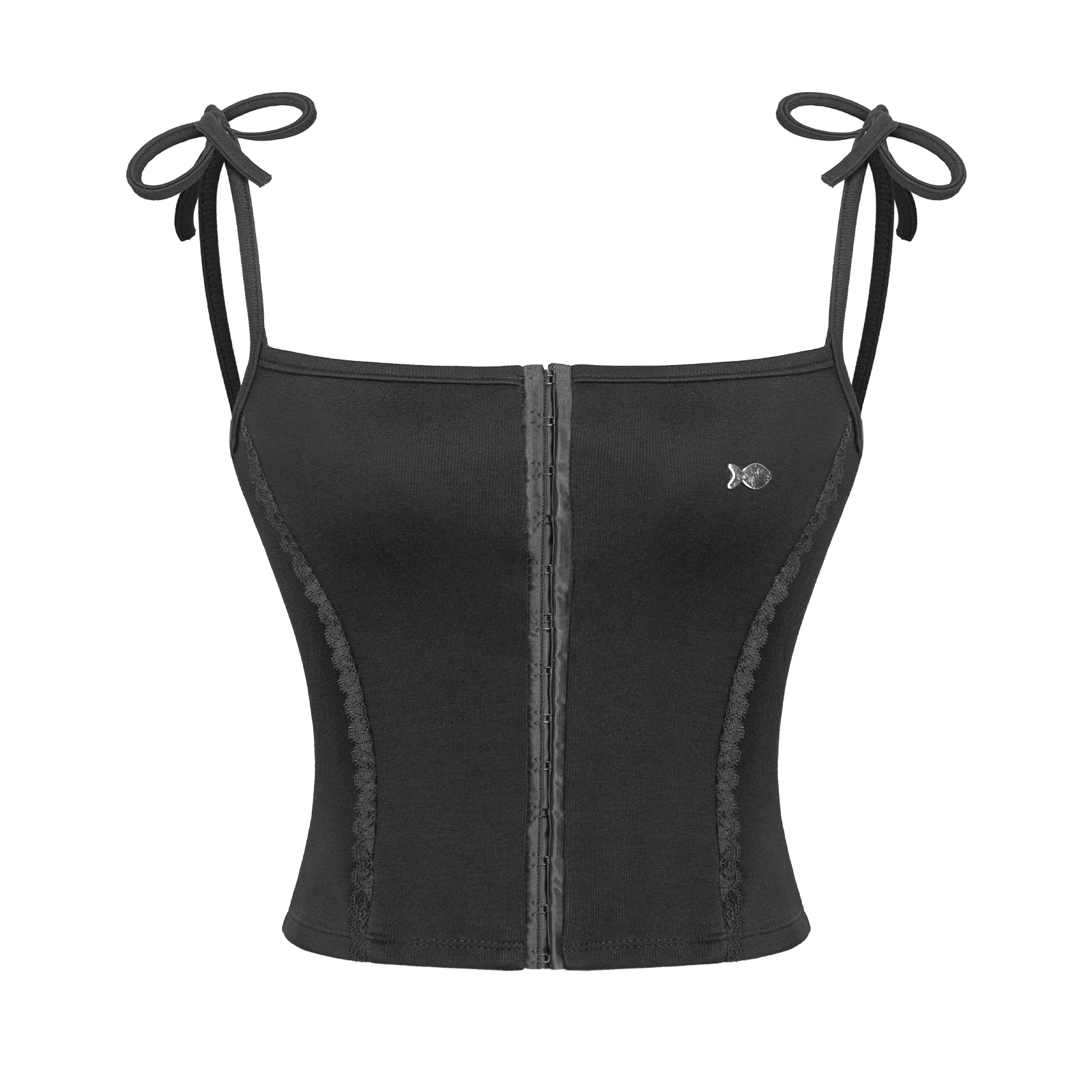 Áo 2 dây đen corset croptop phối ren DKMV cột nơ vai