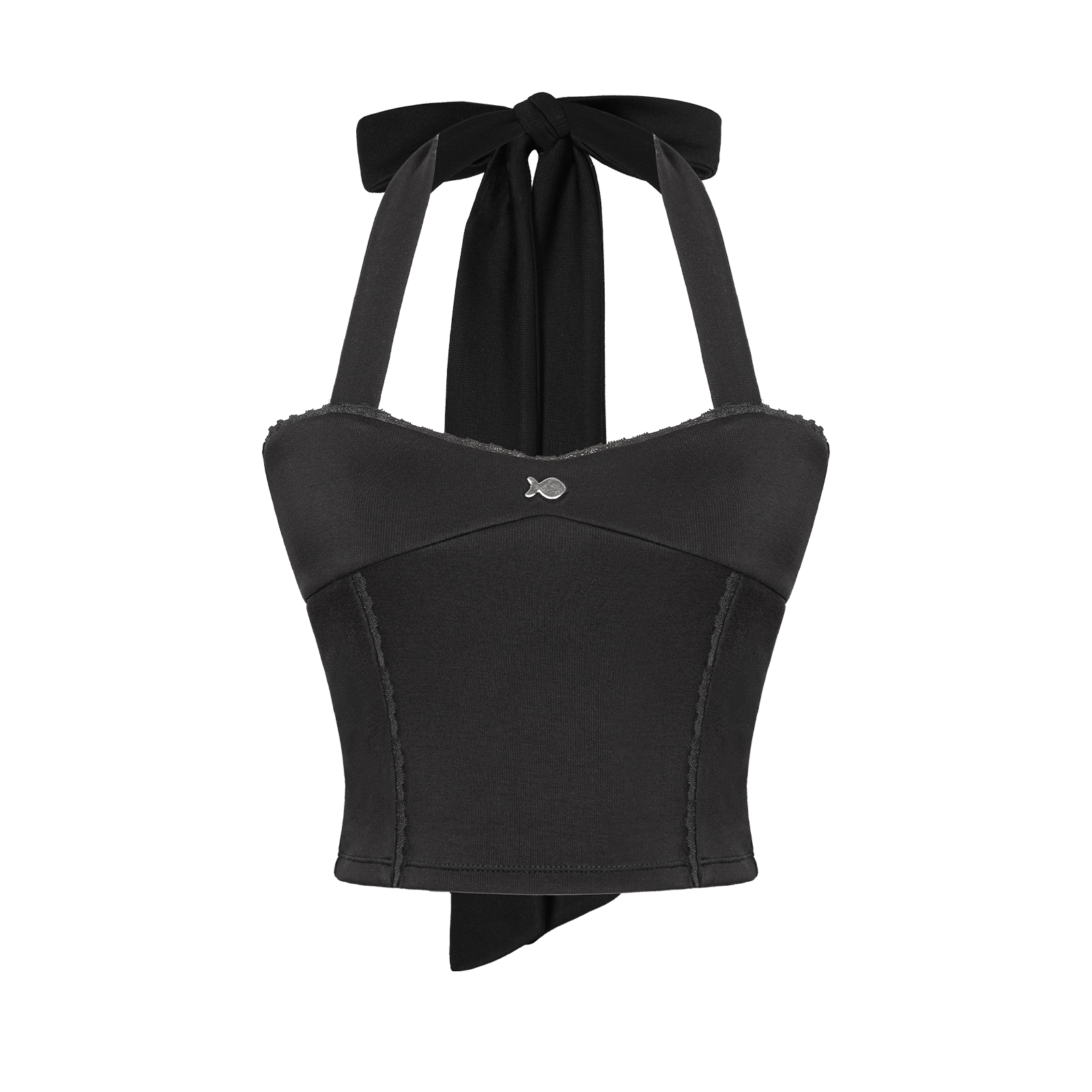 Áo cổ yếm cột nơ dáng cúp ngực nữ DKMV phối viền ren croptop