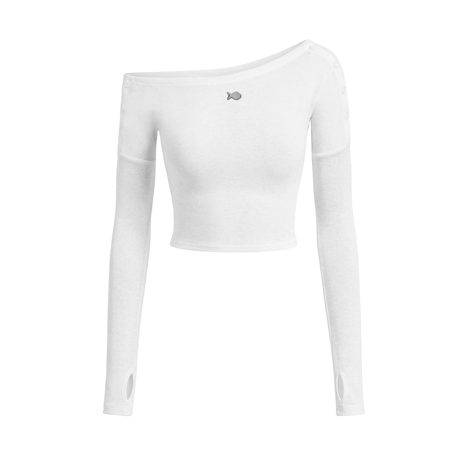 Áo croptop kiểu nữ lệch vai tay dài DKMV vai đính nút