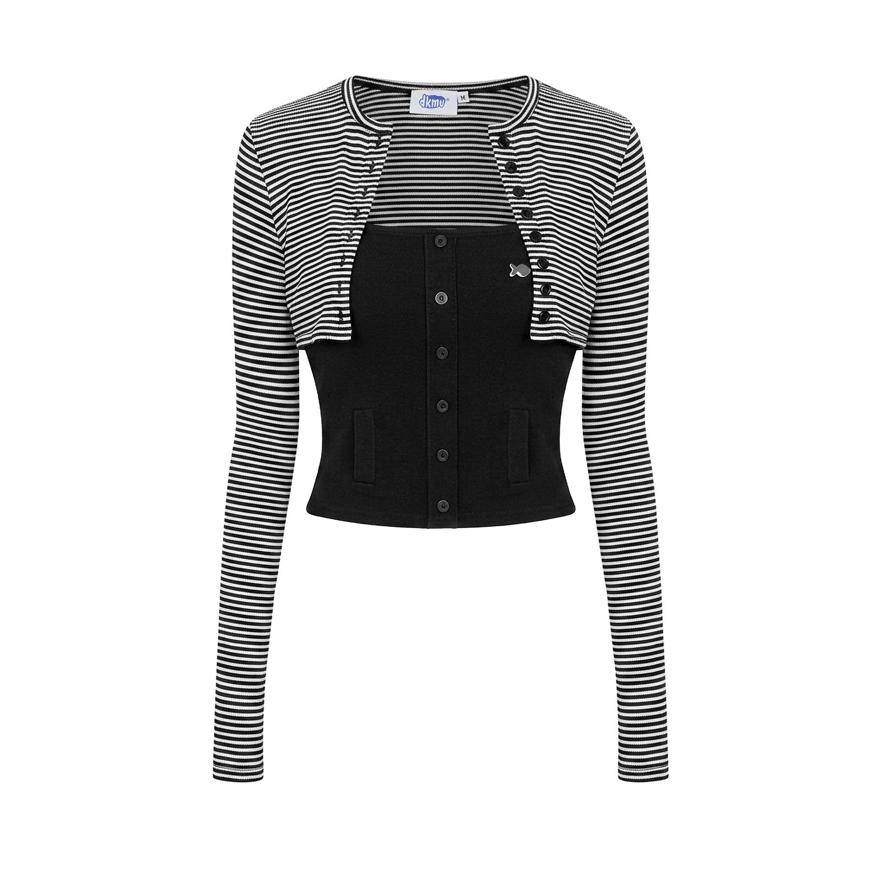 Áo croptop nữ 2 dây kèm áo khoác ngoài DKMV sọc ngang