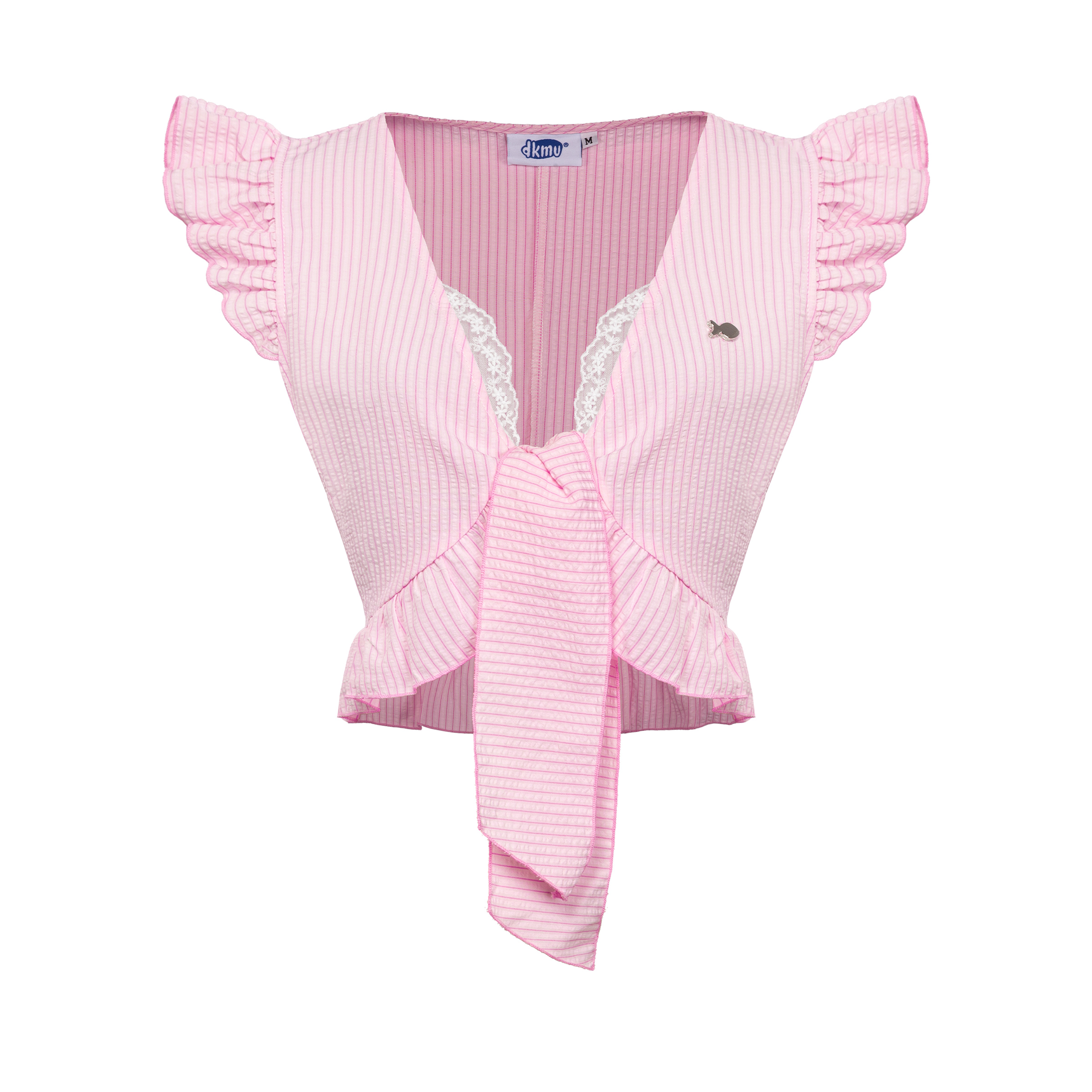 Áo croptop nữ tay cánh tiên DKMV thắt dây ngực phối viền ren
