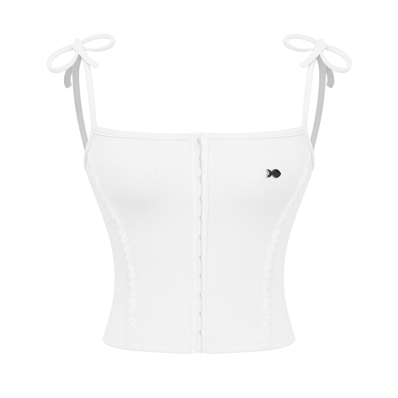Áo croptop nữ trắng dáng 2 dây corset DKMV phối viền ren