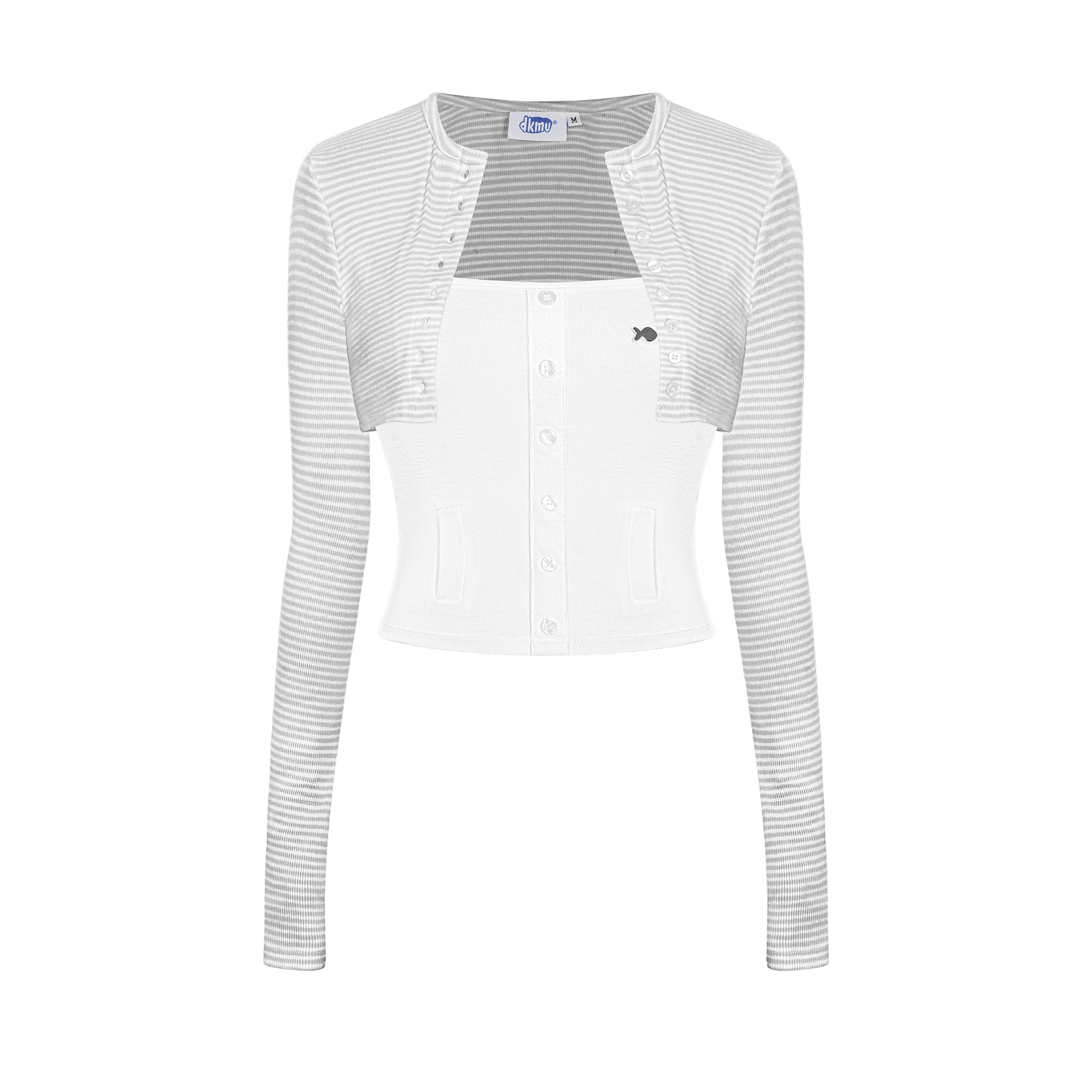 Áo hai dây kèm áo khoác ngoài croptop DKMV sọc ngang ôm