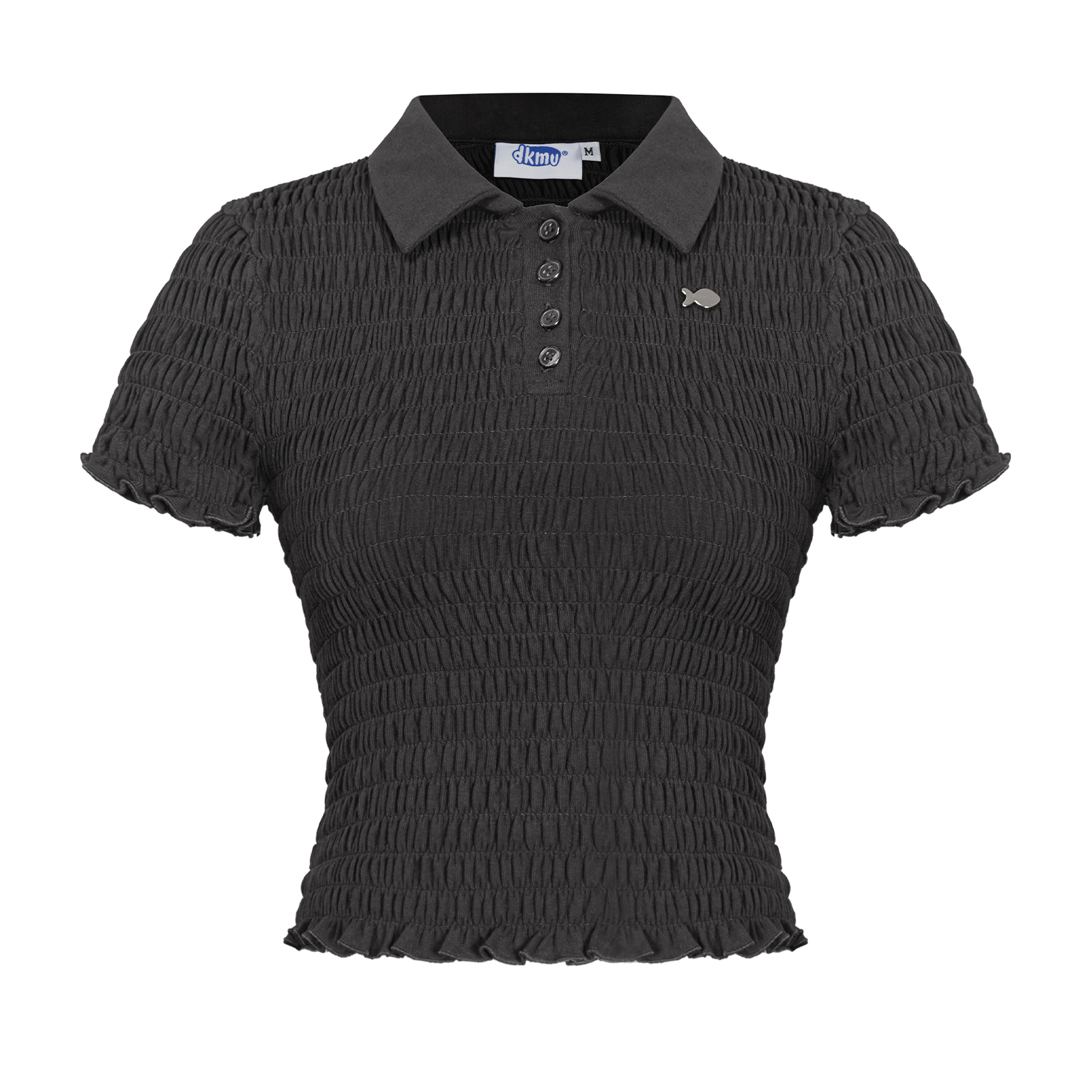 Áo kiểu nữ xinh phối chun nhún thân DKMV cổ polo có nút cài