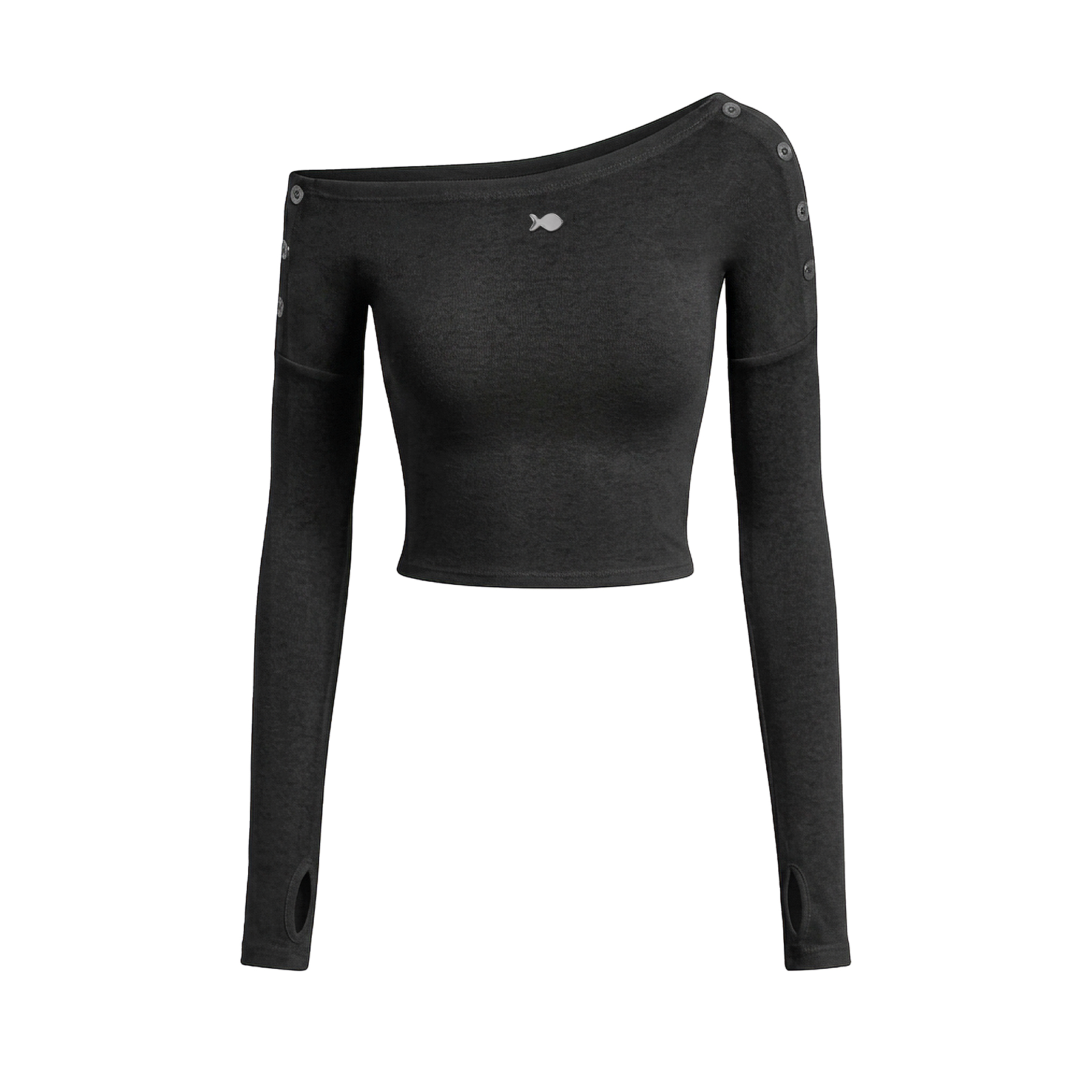 Áo lệch vai kiểu nữ dáng croptop DKMV dài tay vai phối nút