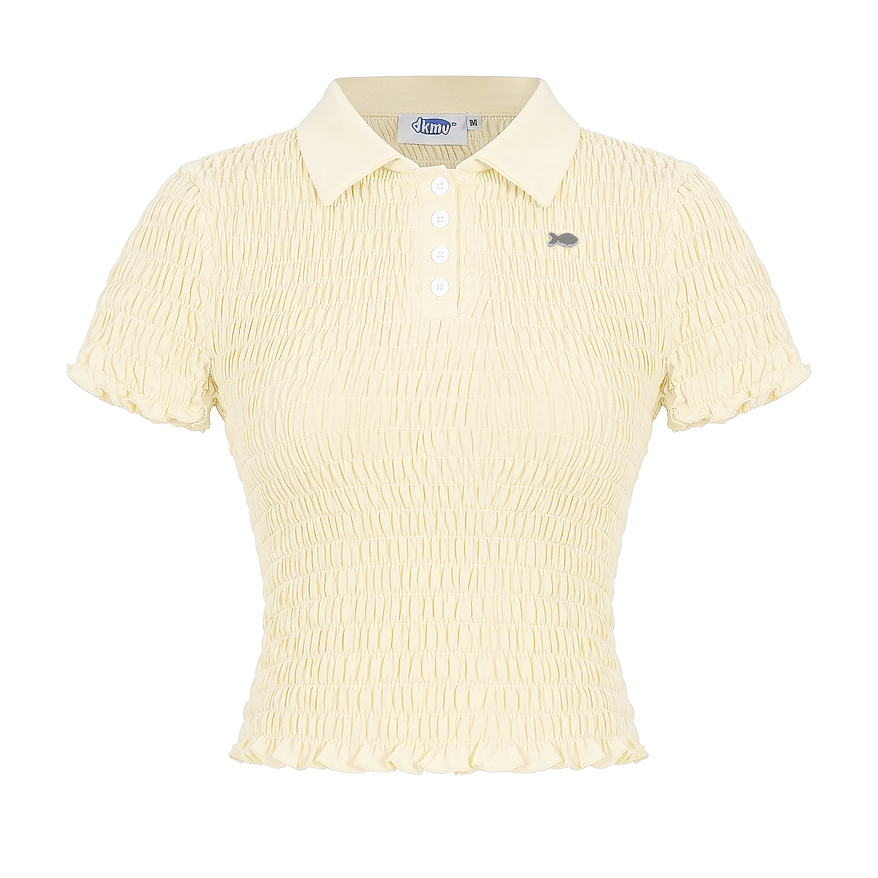 Áo nữ ôm cổ bẻ thân nhún chun co giãn DKMV tay ngắn croptop