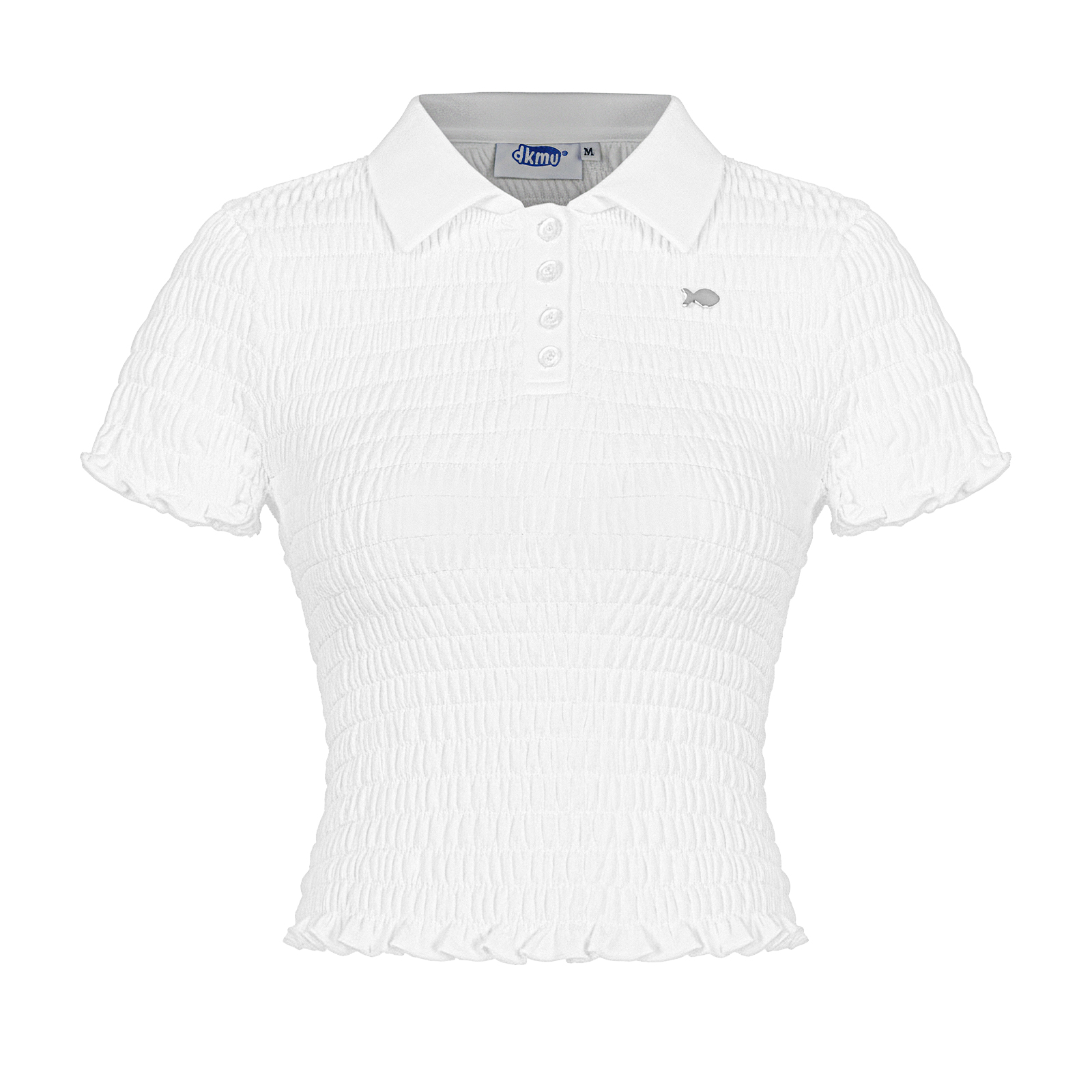 Áo thun kiểu nữ cổ polo thân nhún DKMV tay ngắn phối nút cài
