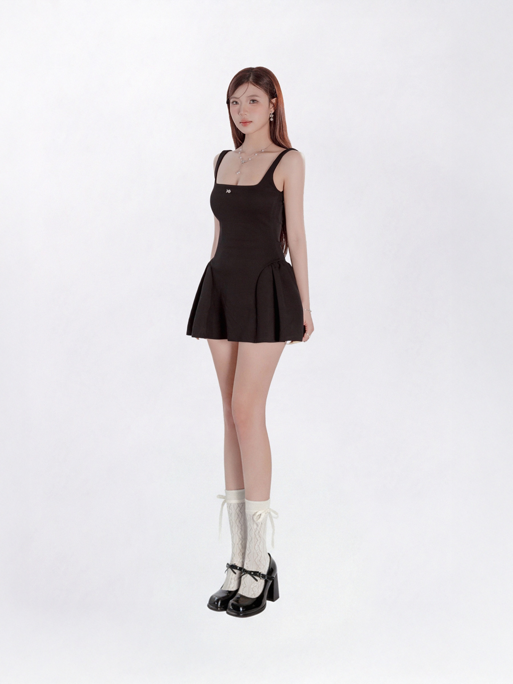 Đầm 2 dây kiểu nữ cổ vuông DKMV chất tweed dáng xoè