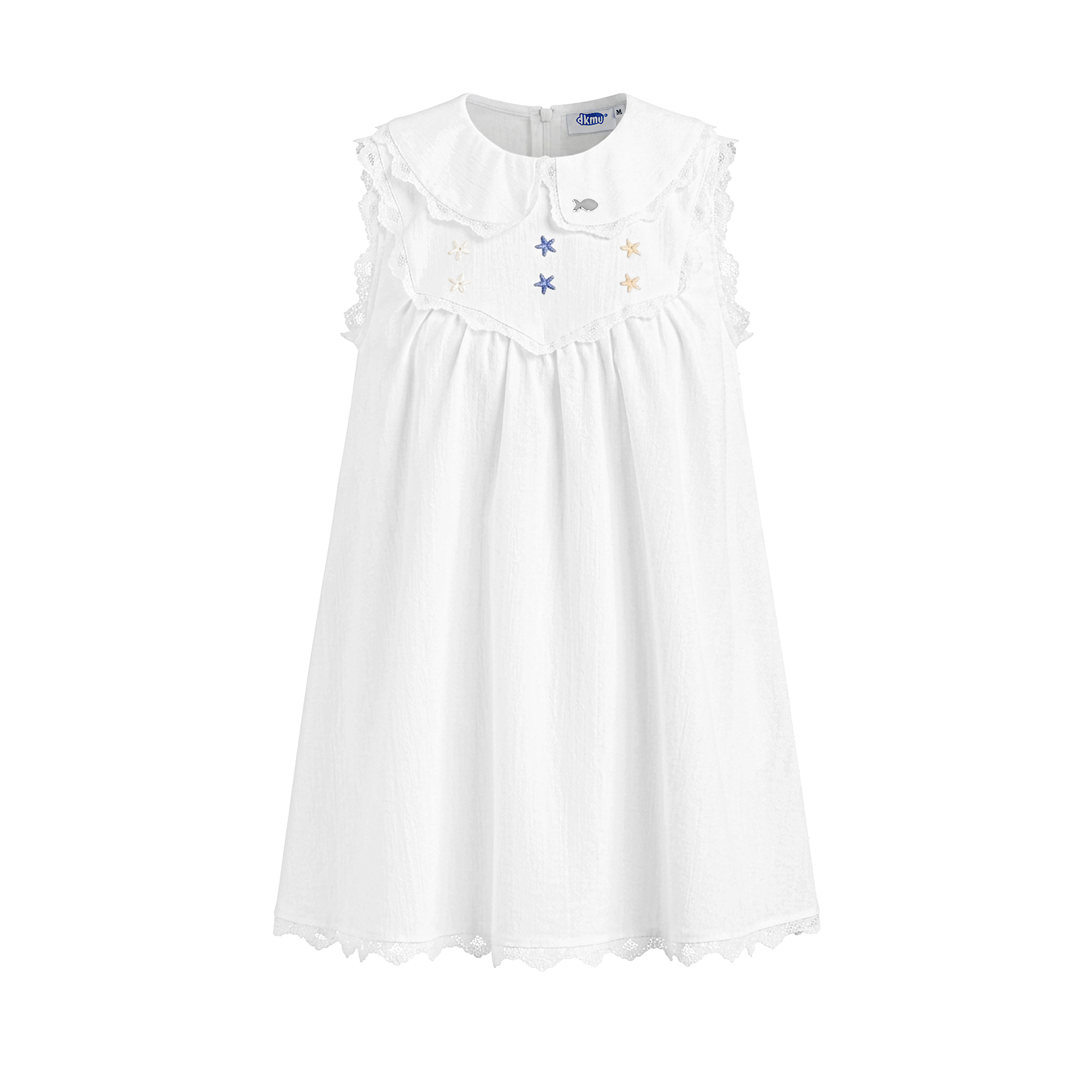 Đầm babydoll trắng cổ sen sát nách DKMV phối ren