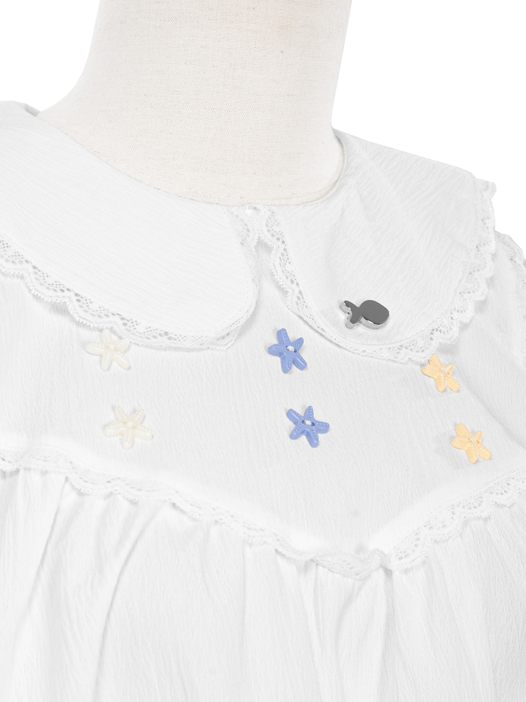 Đầm babydoll trắng cổ sen sát nách DKMV phối ren