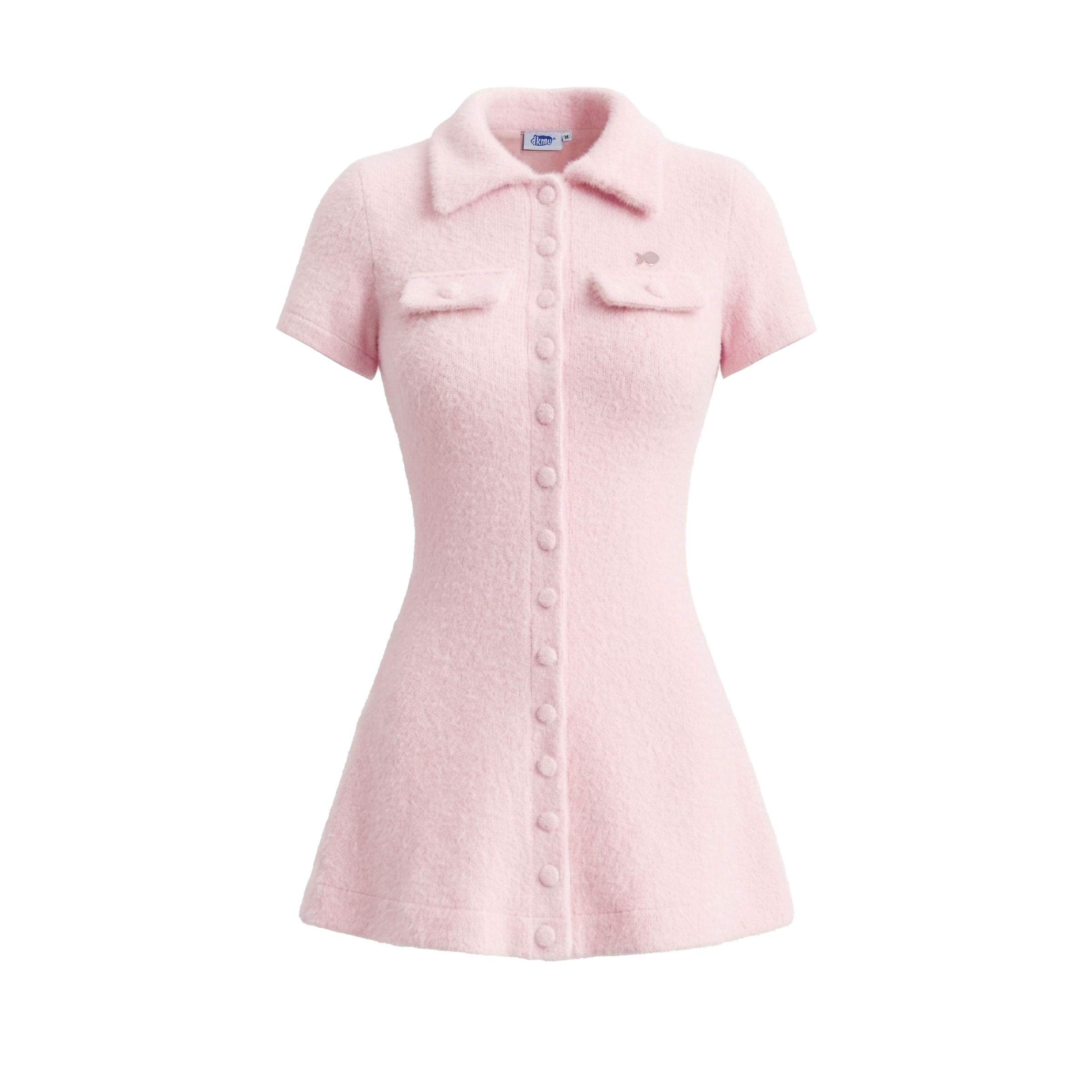 Đầm polo nữ DKMV dáng chữ A len lông thỏ phối cúc dọc thân