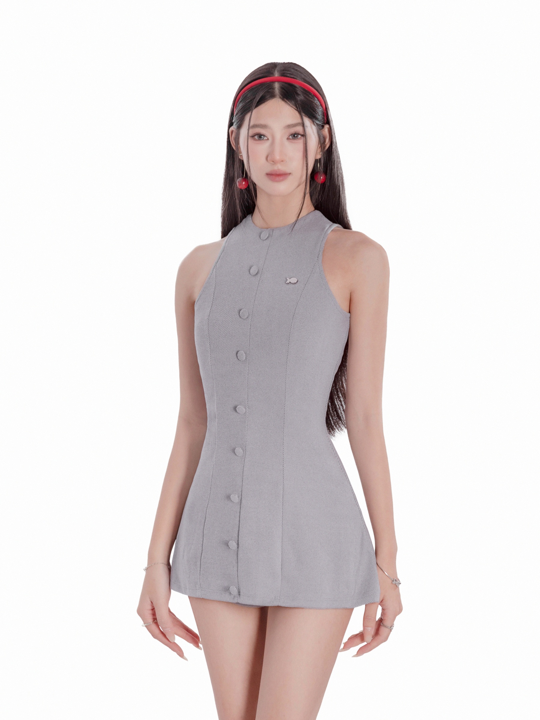 Đầm chữ A ngắn sát nách DKMV khoét lưng buộc dây nơ