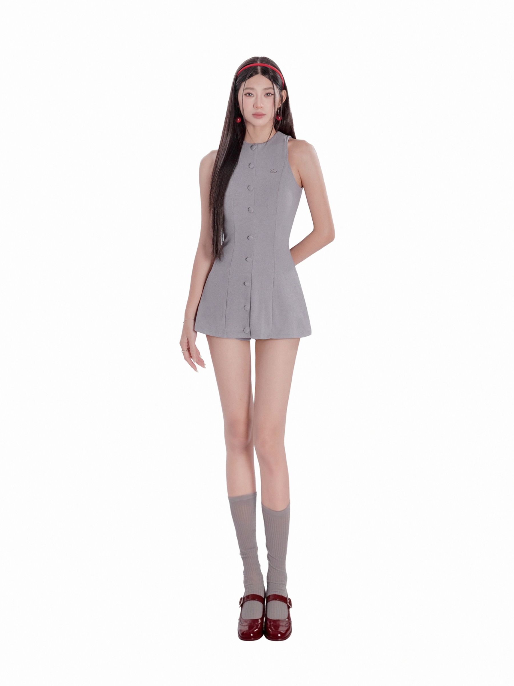 Đầm chữ A ngắn sát nách DKMV khoét lưng buộc dây nơ