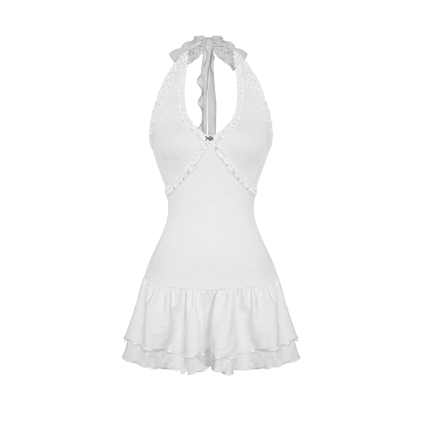 Đầm cổ yếm dáng ngắn xoè tầng DKMV phối viền bèo ôm dáng
